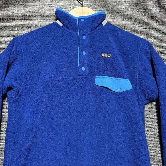 Patagonia Sweater Kids L (12) Blue Synchilla 1/4 Snap-T Pullover Pocket 65740 - Picture 1 of 15